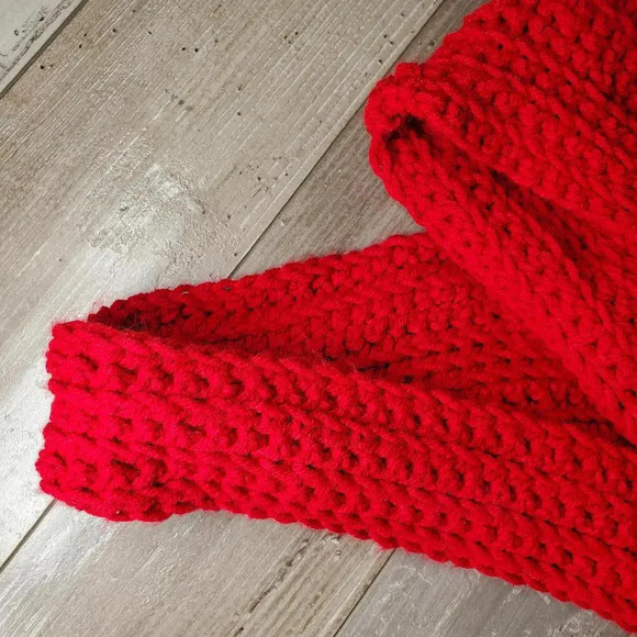 Handmade Crocheted Red Women's Winter Infinity Scarf - Picture 9 of 9